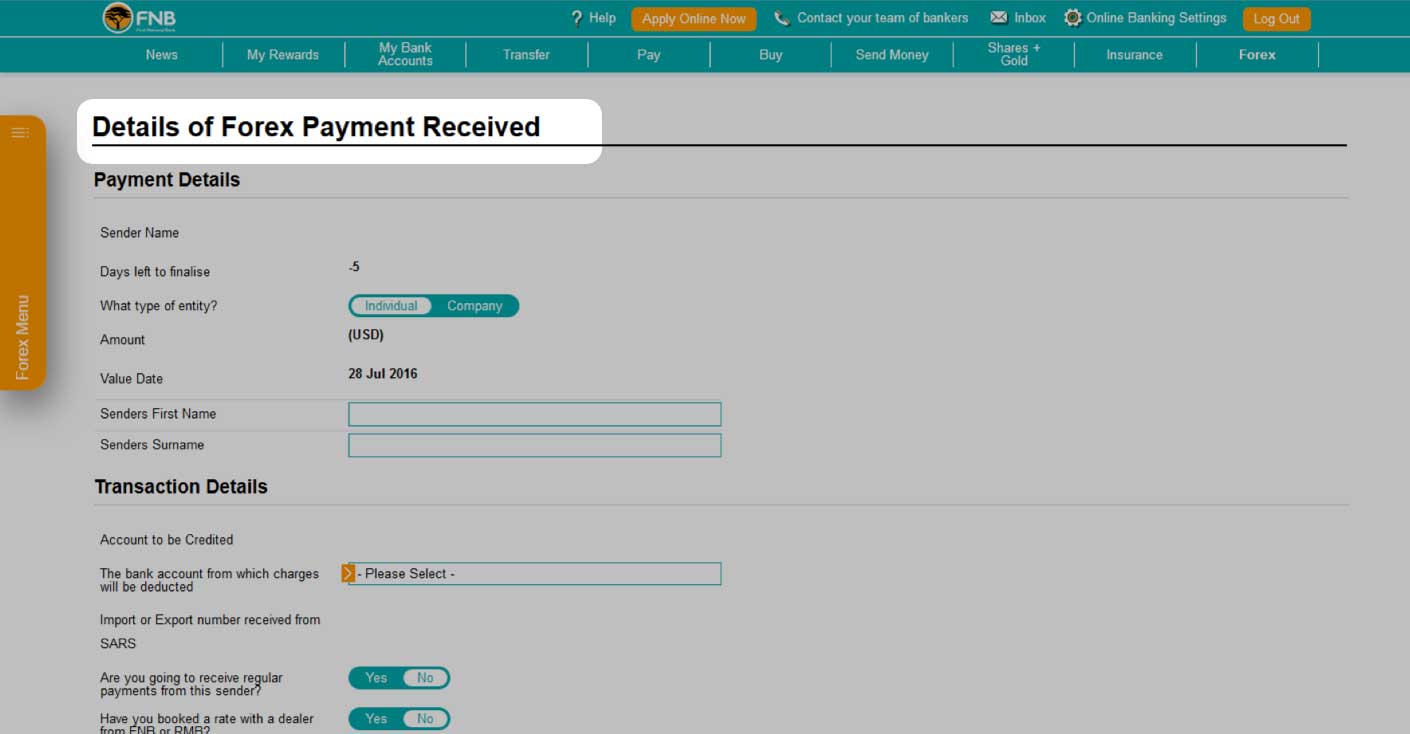 forex payment fnb